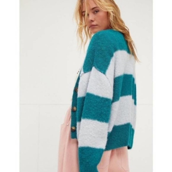 NWT Free People V-neck Alpaca Wool Striped Eclair Cardigan size XS - Picture 5 of 9